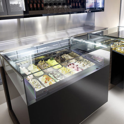 Verkaufskühlvitrine - ROSA PRO GELATO - Oscartek - für Einzelhandel / Edelstahl / mit Schiebetür