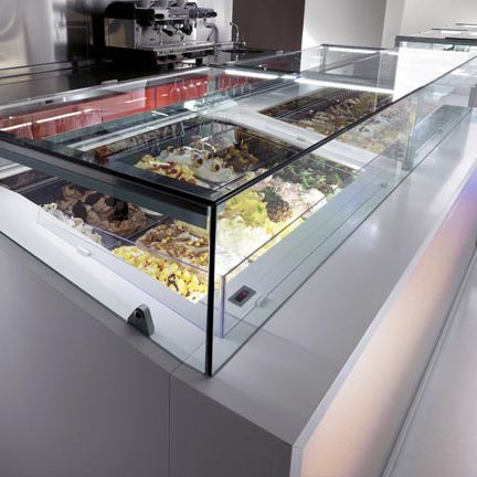 Inselkühlvitrine - ROSA - Oscartek - für Einzelhandel / Edelstahl / mit Tür