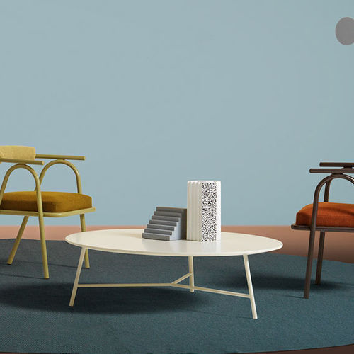 Moderner Couchtisch - Boogie - My Home Collection - Eiche / lackiertes MDF / Marmor