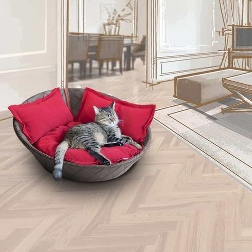 Baumwolle-Katzenkorb - CHESTER - pet.interiors - Polyester / Leder / Edelstahl