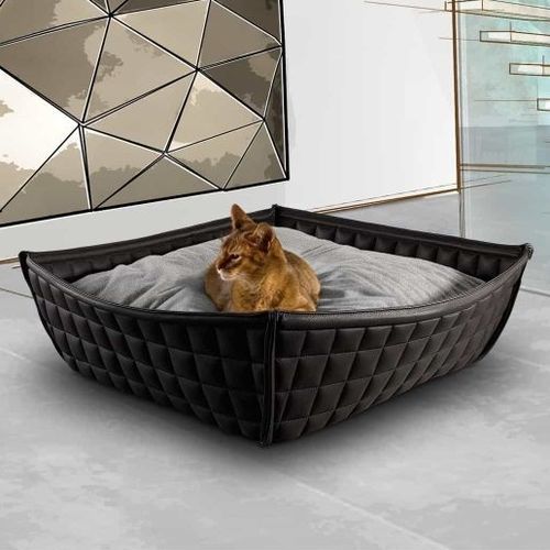 Baumwolle-Katzenkorb - BOWL Leder - pet.interiors - Samt / Filz / Leder