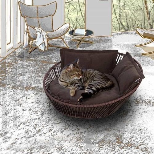 Baumwolle-Katzenkorb - SIRO SALEEN - pet.interiors - Samt / Sperrholz / Stahl