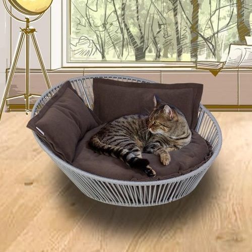 Baumwolle-Katzenkorb - SIRO TWIST - pet.interiors - Samt / Polyester / Edelstahl