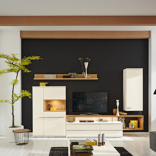 Moderne Wohnwand - ATERNO - Musterring - Holzfurnier / Modul / mit integriertem Stauraum