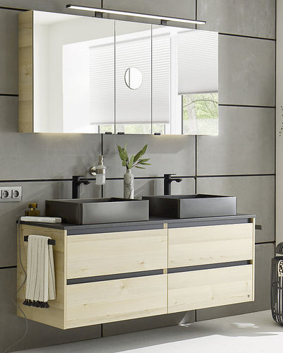 Doppelter Waschtisch-Unterschrank - REVENTO  - Musterring - wandhängend / Holz / modern