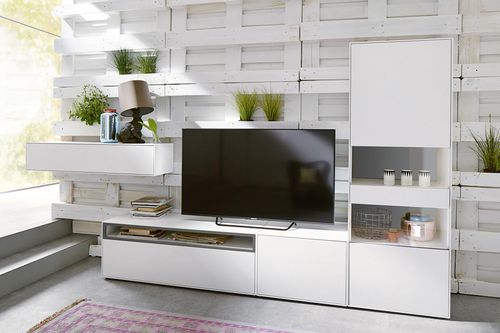 Moderne Wohnwand - EASY - NOW! By Hülsta - lackiertes Holz / weiß