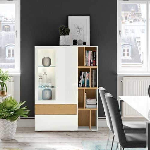 Moderne Vitrine - VISION - NOW! By Hülsta - Glas / lackiertes Holz / Natureiche