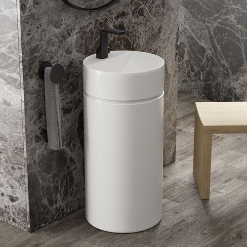 Bodenstehendes Waschbecken - MONOTWIN SLIM - FLAMINIA - Keramik / Hochglanz / rund