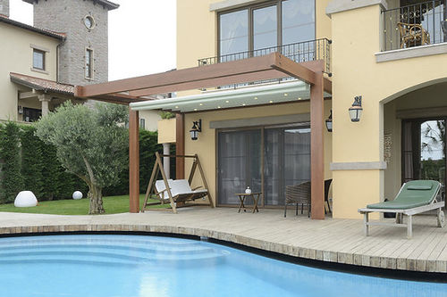 Selbsttragende Pergola - CLASSIC - PERGOLA AS - angebaut / Holz / mit Stoffüberdachung