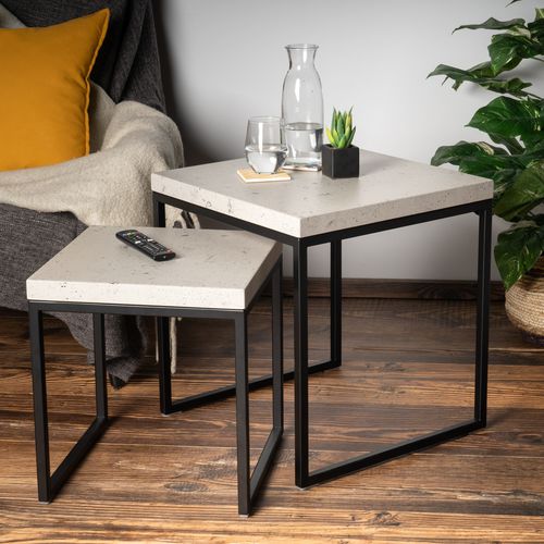 Moderner Couchtisch - Set im Beton Look - SUN WOOD by Stainer - Holz / Gestell aus Eisen / quadratisch