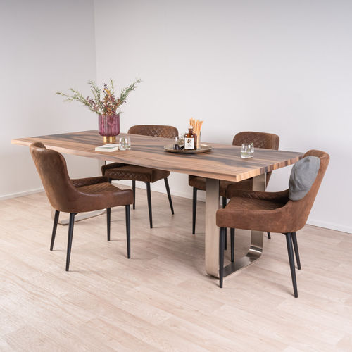 Moderner Esstisch - TULIP 123 - SUN WOOD by Stainer - Massivholz / Gestell aus Metall / rechteckig