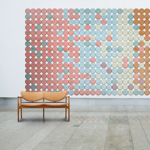 Wandmontierte Akustikplatte - CIRCLE - BAUX - Holzwolle / rund / für Büro