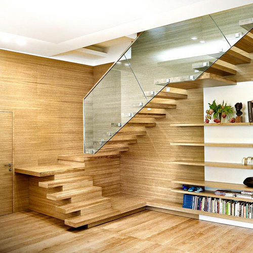 Viertelgewendelte Treppe - SOSPESIA : SPECIAL STARTING STRUCTURE - Officine Sandrini - Holzstufen / mit Holzstruktur / für Privatgebrauch