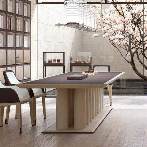 Moderner Tisch - ZITO - DIMENSIONE CHI WING LO - Holz / Stein / Leder