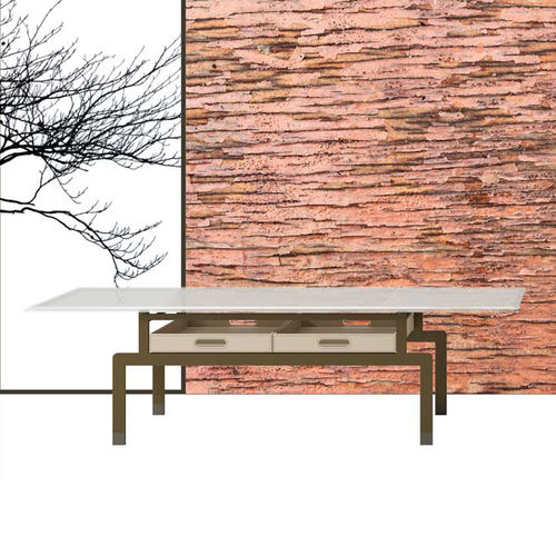 Moderner Couchtisch - NERA - DIMENSIONE CHI WING LO - Glas / Metall / Stoff