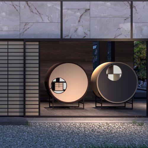 Modernes Sideboard - ONAR - DIMENSIONE CHI WING LO - Sucupira / Metall / Leder