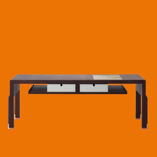 Moderner Konsolentisch - ESTI  - DIMENSIONE CHI WING LO - Holzfurnier / Sucupira / Leder