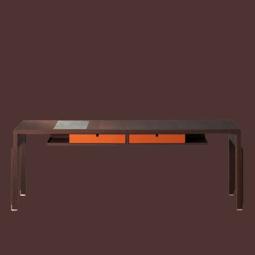 Moderner Konsolentisch - ESTI  - DIMENSIONE CHI WING LO - Sucupira / Leder / Naturstein
