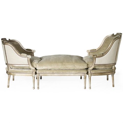 Sessel / Louis XVI - DUCHESSE BRISÉE  - Oficina Inglesa - Stoff / Leder / Eiche