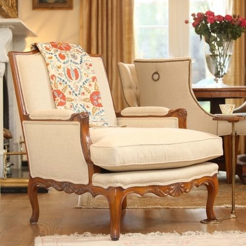 Sessel / Louis XV - DOVE - Oficina Inglesa - Stoff / Leder / Eiche