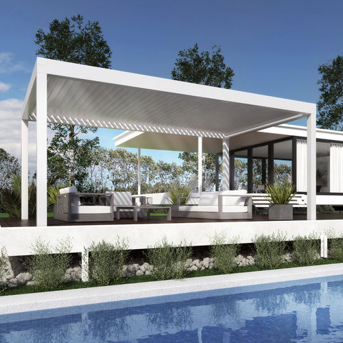 Selbsttragende Pergola - BIOSHADE  - DIRELLO S.R.L - Aluminium / mit orientierbaren Lamellen / maßgefertigt