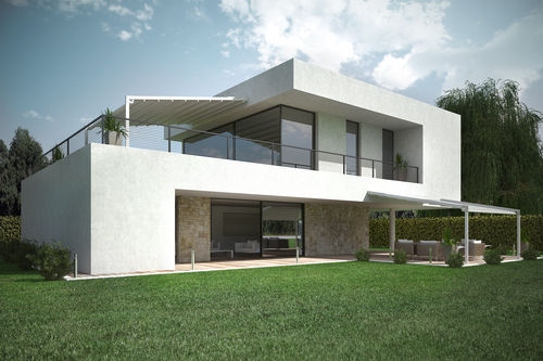 Angebaute Pergola - FLEXIA - DIRELLO S.R.L - Aluminium / PVC Faltdach / maßgefertigt