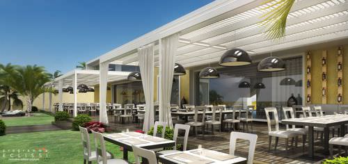 Angebaute Pergola - LONGWAY  - DIRELLO S.R.L - Aluminium / mit orientierbaren Lamellen / maßgefertigt