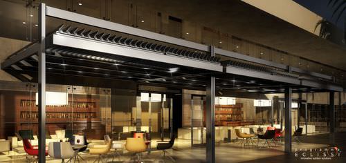 Angebaute Pergola - KOEVO  - DIRELLO S.R.L - Metall / mit orientierbaren Lamellen / für Gewerbegebrauch
