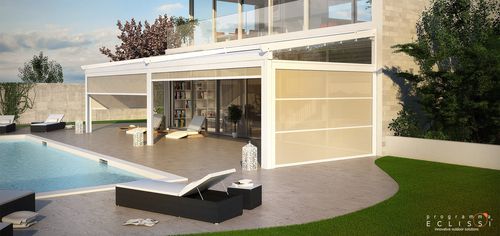 Angebaute Pergola - QUICK - DIRELLO S.R.L - Aluminium / PVC Faltdach / modulierbar