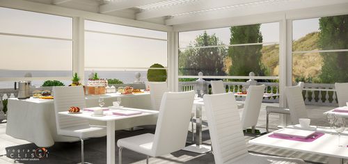 Moderne Seitenmarkise für Terrasse - SOLAR - DIRELLO S.R.L - Glas / für Gewerbegebrauch / Außen