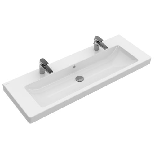 Wand-Waschbecken - SUBWAY 2.0: 7176D3 - Villeroy & Boch - Porzellan / mit integrierter Waschtischplatte / doppelt