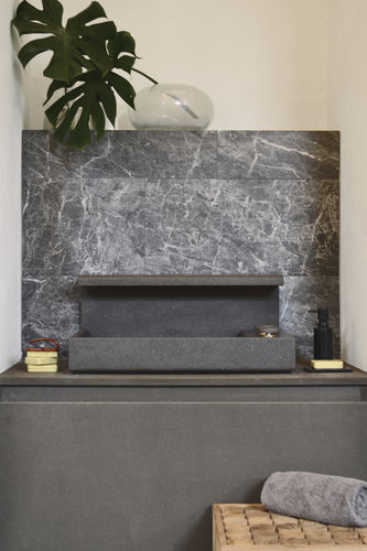 Aufsatzwaschbecken - JP BASALTINA  - mg12 - Basalt / Mischbatterie / rechteckig