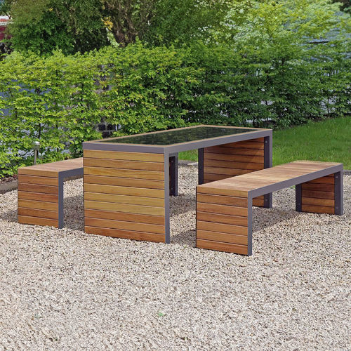 Moderner Picknicktisch - Sylva - The solar range - Edelstahl / Verbundmaterial aus Holz / Gestell aus rostfreiem Edelstahl