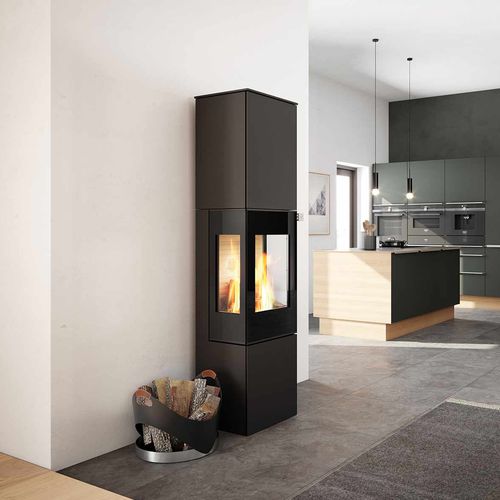 Holz-Kaminofen - NEXO 185 - Attika Feuer AG - 5 kW...10 kW / bodenstehend / mit 3 Sichtseiten