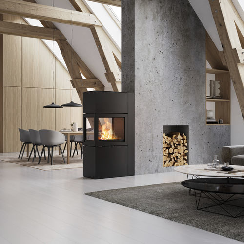 Holz-Kaminofen - 600 RD - Attika Feuer AG - 8 kW / bodenstehend / mit 3 Sichtseiten