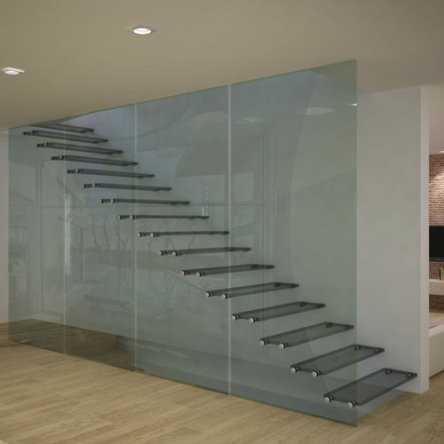 Gerade Treppe - IAM Design - Glasstufen / mit Edelstahlstruktur / mit Glasstruktur