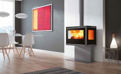 Holz-Kaminofen - RA-85 PLUS - Carbel - wandmontiert / mit 3 Sichtseiten / modern
