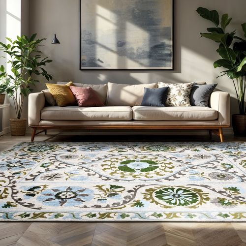 Moderner Teppich - SUZANI - SLAVIA 9732 - Louis De Poortere - Blumenmotive / Recyclingkunststoff / Polyester