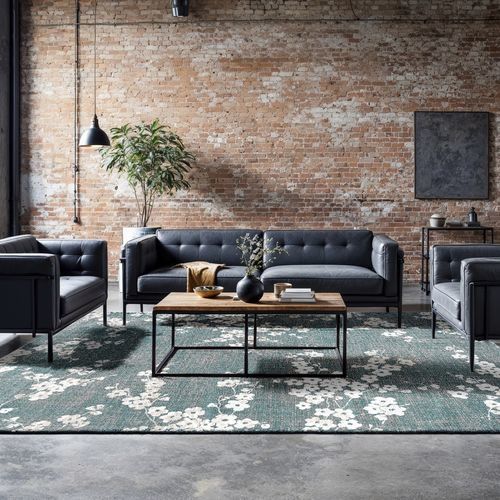 Moderner Teppich - SAKURA - LAKE BLUE 9850 - Louis De Poortere - Blumenmotiv / Polyester / aus recyceltem PET
