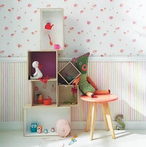 Moderne Tapete - SUMMER CAMP - Camengo  - Blumenmotive / Streifenmuster / Tiermuster