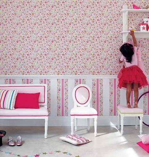Moderne Tapete - ABRACADABRA - Camengo  - Blumenmotiv / Streifenmuster / Tiermuster