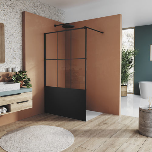 Festinstallierte Duschwand - EASY STR4P LOFT 76 - Ronal - für Eckeinbau / Securit®Glas / maßgefertigt