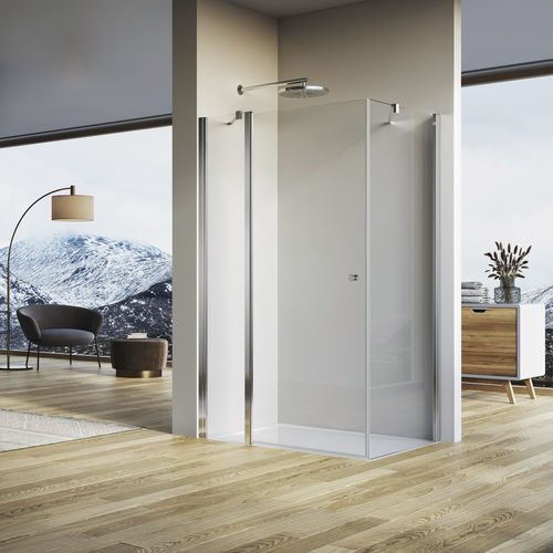 Festinstallierte Duschwand - SOLINO : SOL13 + SOLT1 - Ronal - schwenkbar / für Eckeinbau / Securit®Glas