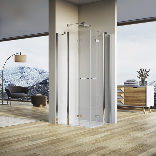 Schwenkbare Duschwand - SOLINO : SOLF13 G+D - Ronal - festinstalliert / für Eckeinbau / Securit®Glas