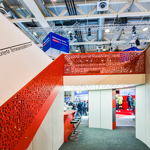 MDF-Geländer - BRUAG EXHIBTION BOOTH  - Bruag Design Factory AG - Platten / für den Innenraum / für Treppen