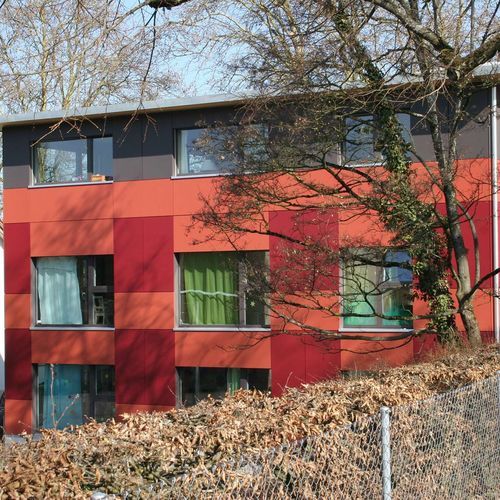 Fassadenverkleidung für hinterlüftete Fassade - FORMBOARD TOP PINE - KITA WINTERTHUR - Bruag Design Factory AG - Paneel / Holzfaser / glatt