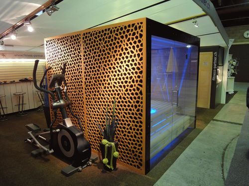 Paneel-Fassadenverkleidung - SAUNA OLMA - Bruag Design Factory AG - Holzfaser / perforiert / Dekor