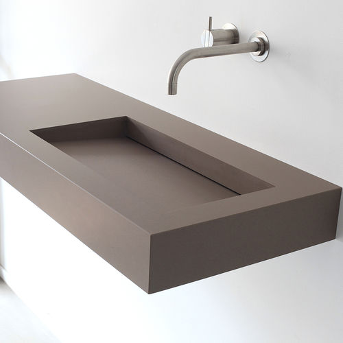 Wand-Waschbecken - KUUB - NotOnlyWhite - Verbundwerkstoff / Hi-macs® / mit integrierter Waschtischplatte