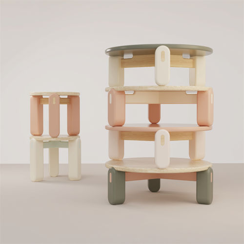 Moderner Beistelltisch - MONA - Mambo Unlimited Ideas - Natureiche / Travertin / Gestell aus lackiertem Holz
