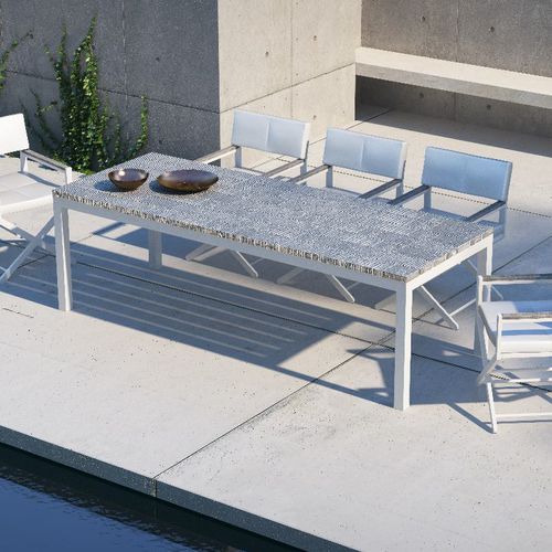 Moderner Esstisch - ULTRA - 10Deka - Aus Tropenholz / Gestell aus Aluminium / rechteckig